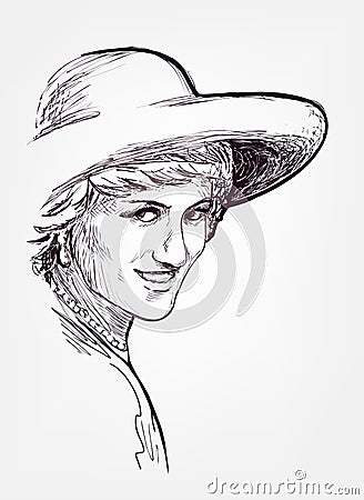 Princess diana vector sketch illustration portrait Vector Illustration