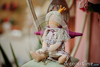 Princess doll with textile and sewing accessory Stock Photo