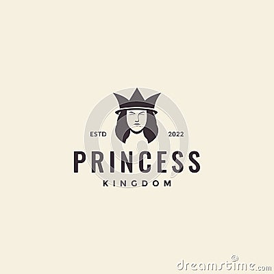 Princess face with crown hipster logo design vector Vector Illustration