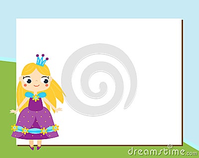 Princess frame design template for photos, children diplomas, kids certificate, invitations, scrapbook and etc Vector Illustration