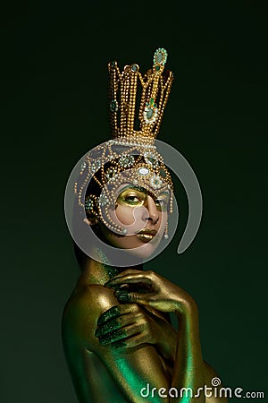Princess Frog, with body art and original handmade golden crown Stock Photo