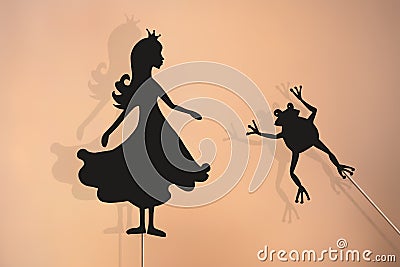 Princess and Frog shadow puppets Stock Photo