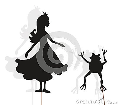 Princess and Frog shadow puppets on white Stock Photo