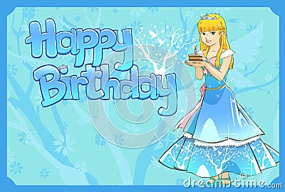 Princess holding a piece of birthday cake Vector Illustration