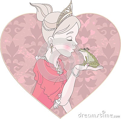 Princess Kissing Frog Vector Illustration