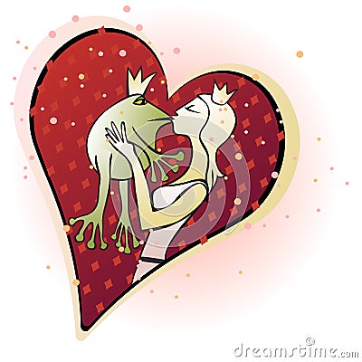 Princess kissing the frog Vector Illustration