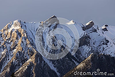 Princess Margaret Mountain Peak Landscape View, Fairholme Range, Canmore Alberta Canadian Rockies Stock Photo