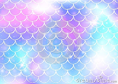 Princess mermaid background with kawaii rainbow scales pattern. Vector Illustration