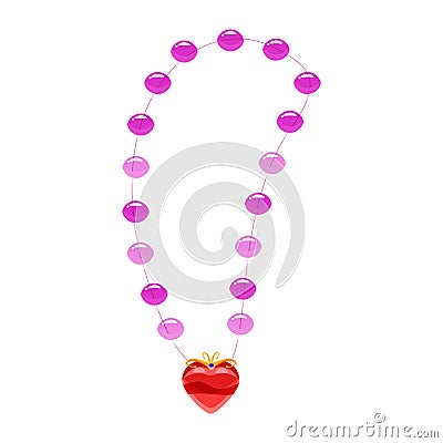 Princess necklace, pearls, heart-shaped pendant, precious stones. Vector, illustration, cartoon style, isolated Vector Illustration