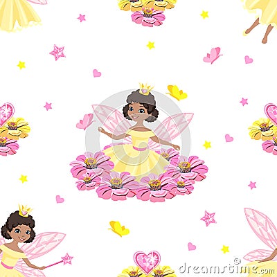 Beautiful princess seamless pattern in cartoon style Vector Illustration