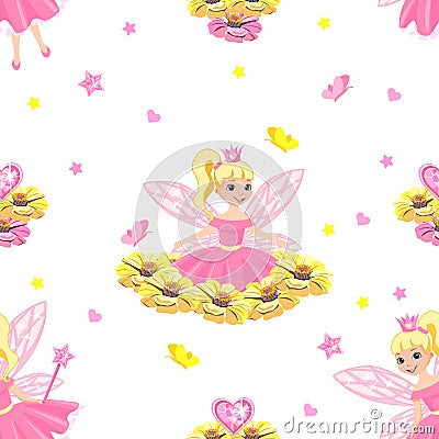 Beautiful princess seamless pattern in cartoon style Vector Illustration