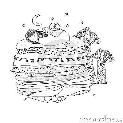 Princess on the Pea. Vector Illustration