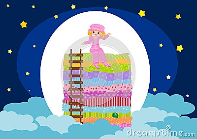 Princess and the pea Vector Illustration