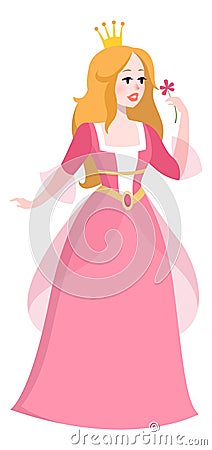 Princess in pink dress. Fantasy fairytale royal character Vector Illustration