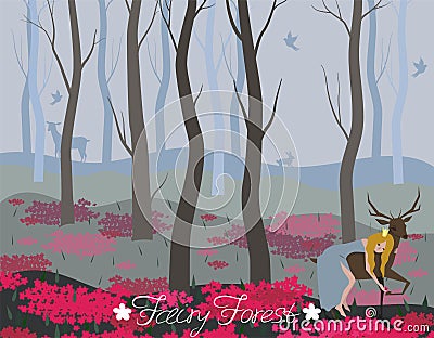 Princess riding a deer in the fairy forest background for different design elements vector image Stock Photo