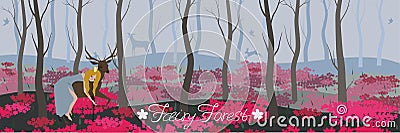 Princess riding a deer in the fairy forest background for different design elements vector image Stock Photo