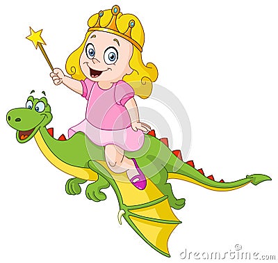 Princess riding dragon Vector Illustration