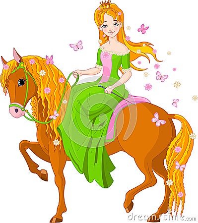 Princess riding horse. Spring Vector Illustration