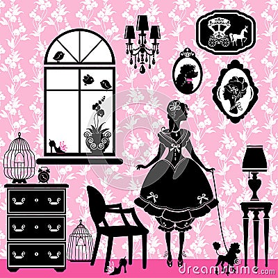 Princess Room with glamour accessories Vector Illustration