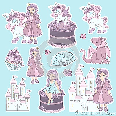 PRINCESS STICKERS Girl In Crown Cartoon Vector Illustration Vector Illustration