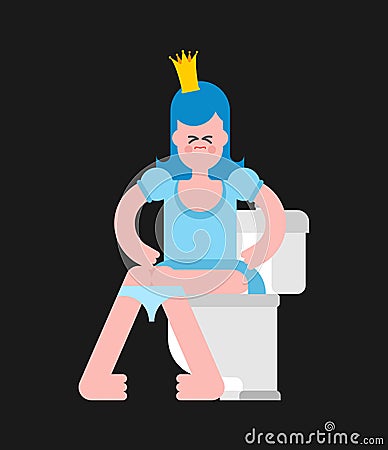 Princess on toilet. Woman is in WC. Sweet girl with crown. Vector illustration Vector Illustration