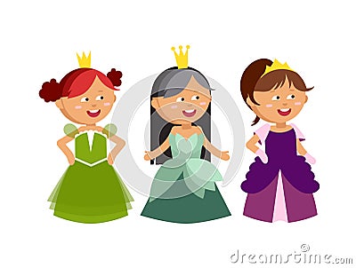 Princesses vector set cute collection of beautiful characters Vector Illustration