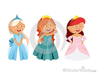 Princesses vector set cute collection of beautiful characters. Vector Illustration