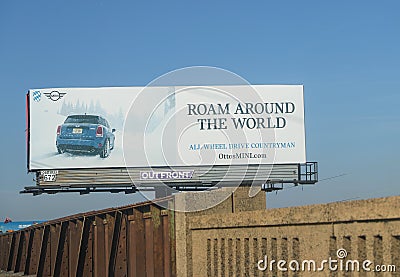 A billboard advertising the Mini brand cars Editorial Stock Photo