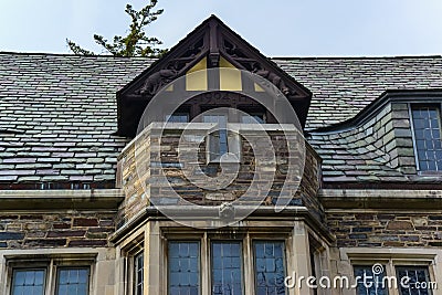 PRINCETON, USA - NOVENBER 12, 2019: a view of Foulke Hall at Princeton University. Windows and elements of architecture, Editorial Stock Photo