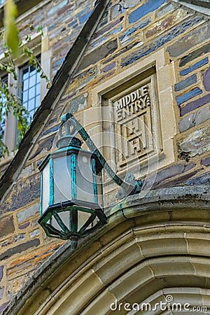 PRINCETON, USA - NOVENBER 12, 2019: a view of Foulke Hall at Princeton University. Windows and elements of architecture, Editorial Stock Photo