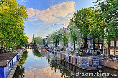 Prinsengracht houseboat spring Stock Photo