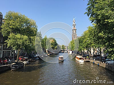 Prinsengracht with the Westertoren Editorial Stock Photo