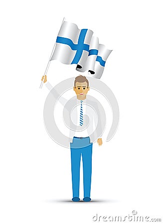Finland flag waving man Vector Illustration