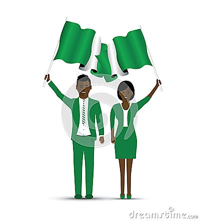 Nigeria flag waving man and woman Vector Illustration