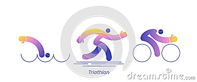 Triathlon activity vector sport bike. Logo run swim runner.Icons - swimming, running, bike. Sports pictogram set. Isolated logo b Vector Illustration