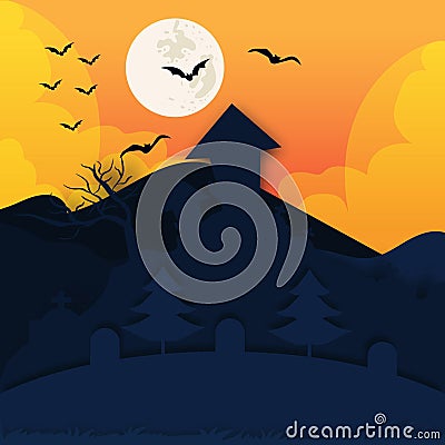 Horror halloween with cemetery night Stock Photo