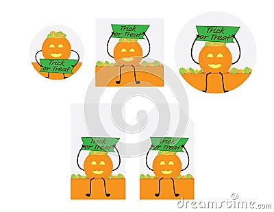 Halloween tags and cards Green and Orange set Vector Illustration