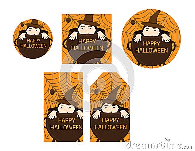 Halloween tags and cards Brown and Orange set Vector Illustration