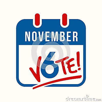 Calendar page reminder to vote in the US midterm election on November 6th Vector Illustration
