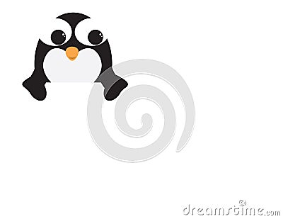 Cute Penguin behind a White sign on White background Vector Illustration