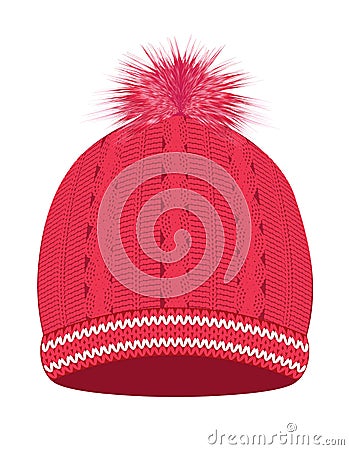 Knitted pink winter cap Vector Illustration