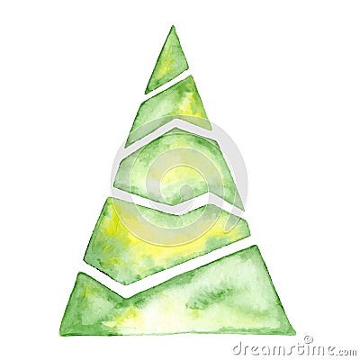 Merry Christmas watercolor tree Happy New Year card, posters Vector illustration Cartoon Illustration