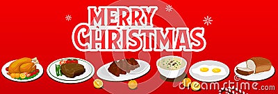 Christmas With Food Decoration and ornaments Background Vector Vector Illustration