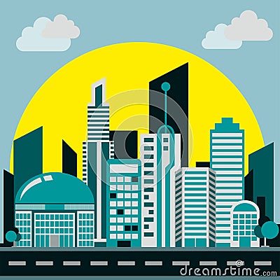 City background smooth color, flat design. Vector Illustration