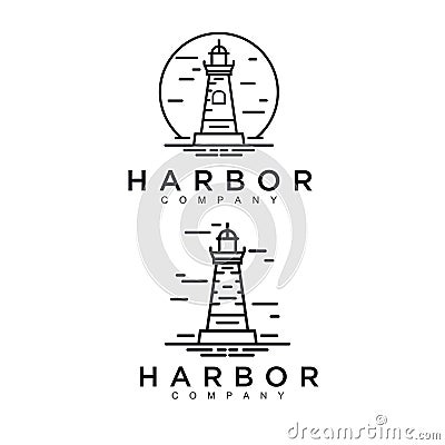 Simple Monoline Lighthouse / Searchlight logo design inspiration - Vector Stock Photo