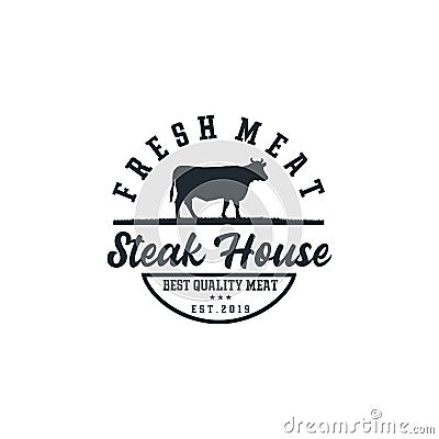 Vintage Cattle. Steak House / Beef logo design inspiration. Grill Restaurant emblem - Vector Stock Photo