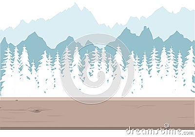 Snow-covered forest and mountains Vector Illustration