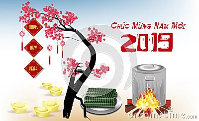 Happy new year 2019 and Merry christmas in vietnamese Stock Photo