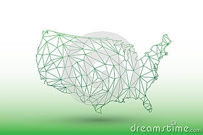 Geometric USA vector map with green triangular lines on light background Vector Illustration