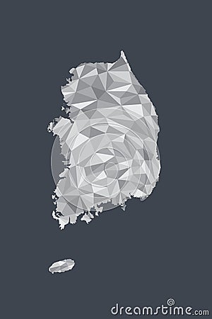 Low poly South Korea map vector of white color geometric shapes or triangles on black background Vector Illustration